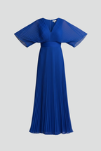 Everleigh - Women's Elegant V Neck Pleated Maxi Dress-Maxikleider-Lyrasue-Blue-XS-Lyrasue
