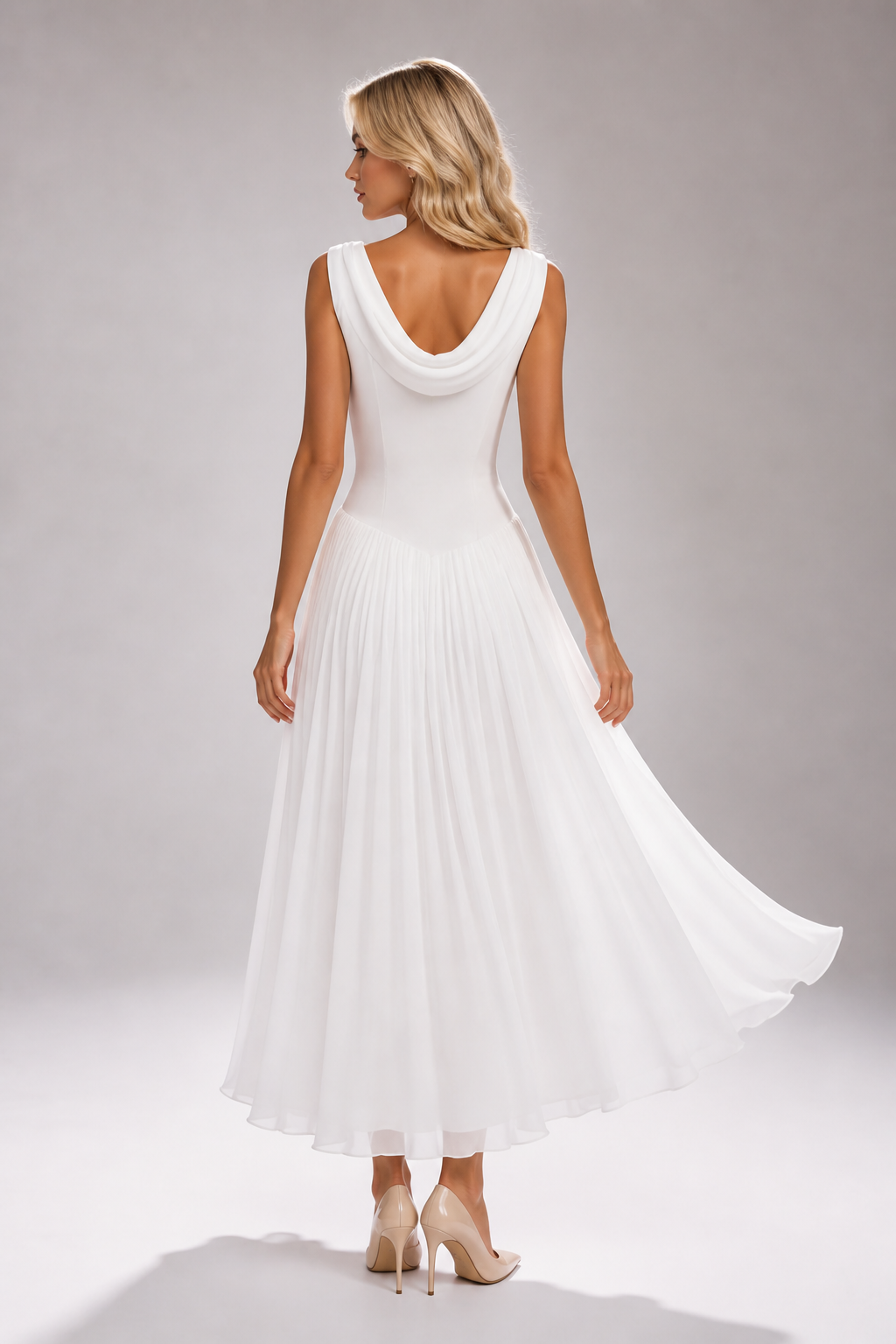 Willow - Women's Draped Pleated Summer Wedding Guest Midi Dress-Sleeveless Maxi Dress-Lyrasue-White-XS-Lyrasue