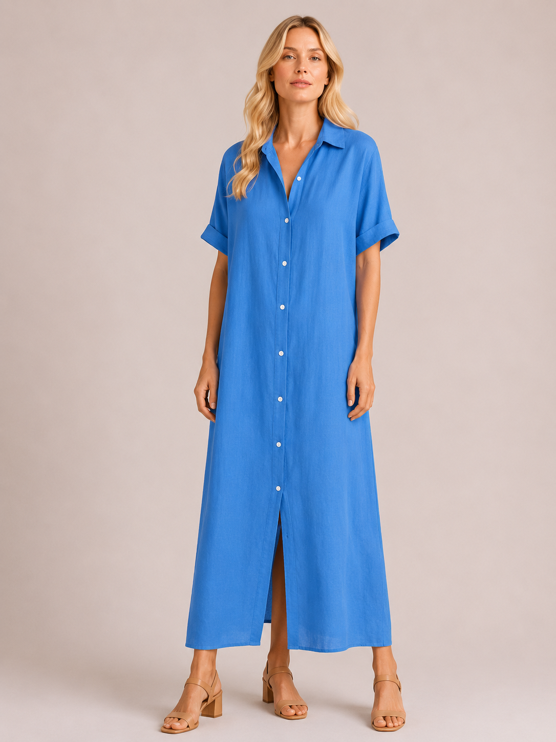 Iris - Women’s Cotton Summer Shirt Midi Dress-jurk-Lyrasue-Blue-S-Lyrasue