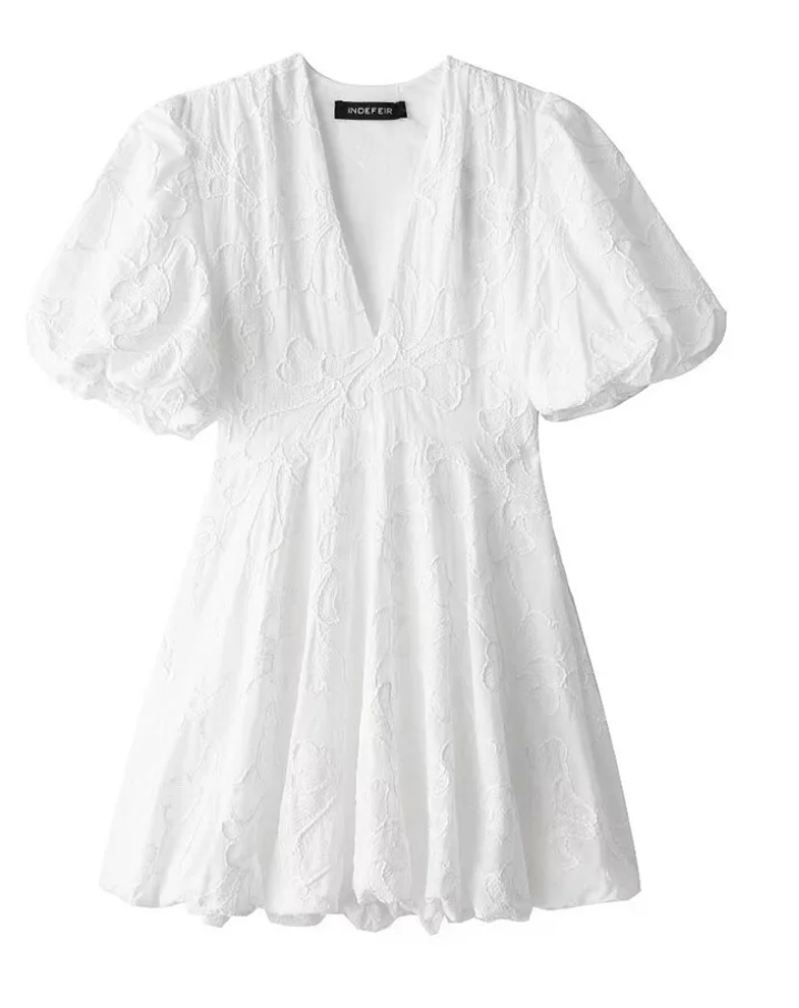 Fayth - Women’s Elegant White Mini Dress with Embroidered Ruffles-Zomerjurken-Lyrasue-XS-Lyrasue