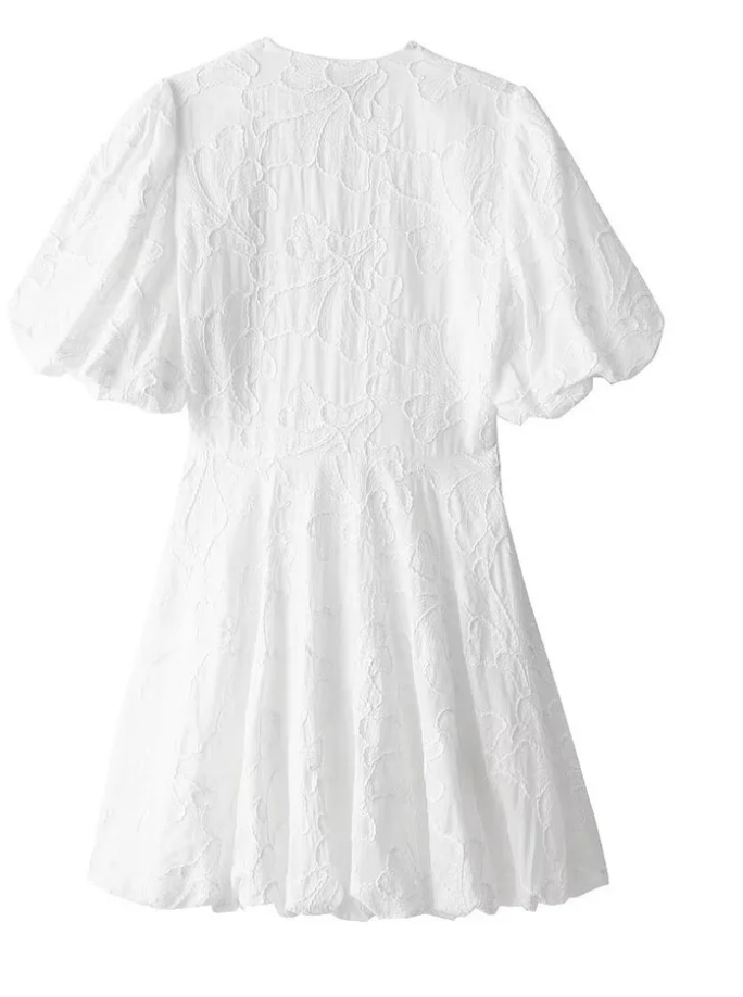 Fayth - Women’s Elegant White Mini Dress with Embroidered Ruffles-Zomerjurken-Lyrasue-XS-Lyrasue