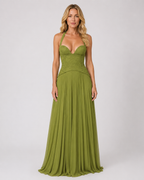 Felicity - Women’s Pleated Halter Maxi Dress with Lace Bodice-Maxi Dress-Lyrasue-XS-Lyrasue