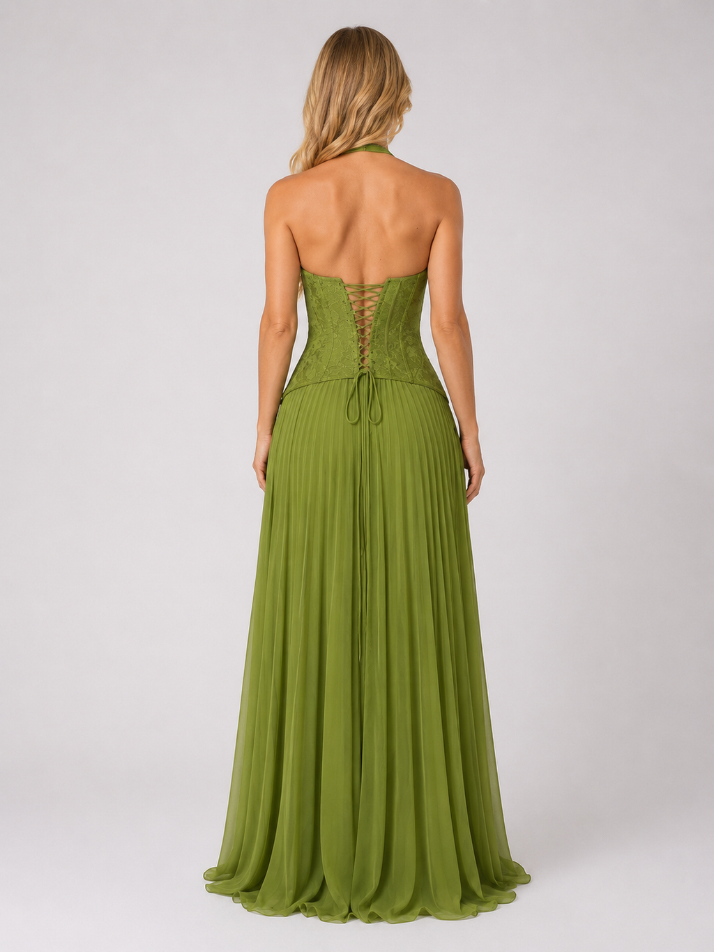 Felicity - Women’s Pleated Halter Maxi Dress with Lace Bodice-Maxi Dress-Lyrasue-XS-Lyrasue