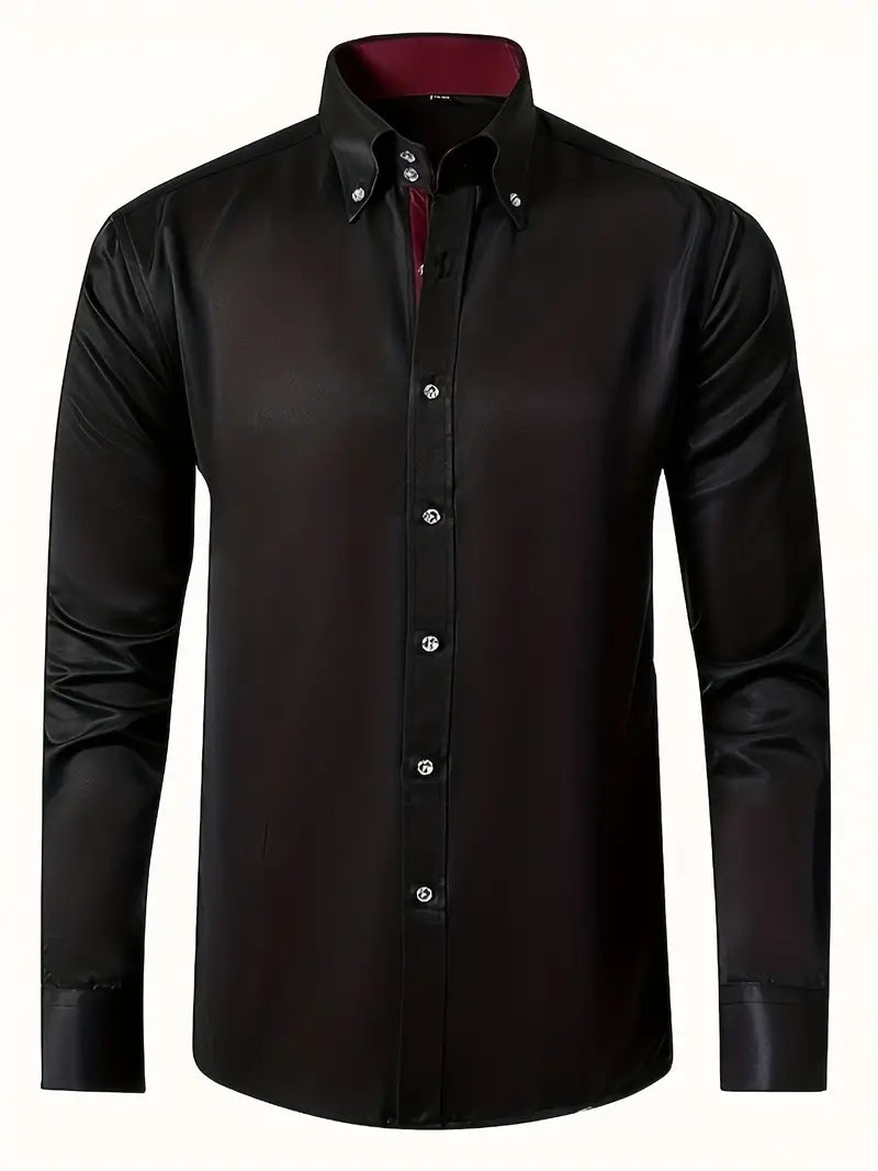 Giovanni - Men's Tailored Button-Up Dress Shirt-Men Shirts Dress_shirts-Lyrasue-Black-XS-Lyrasue