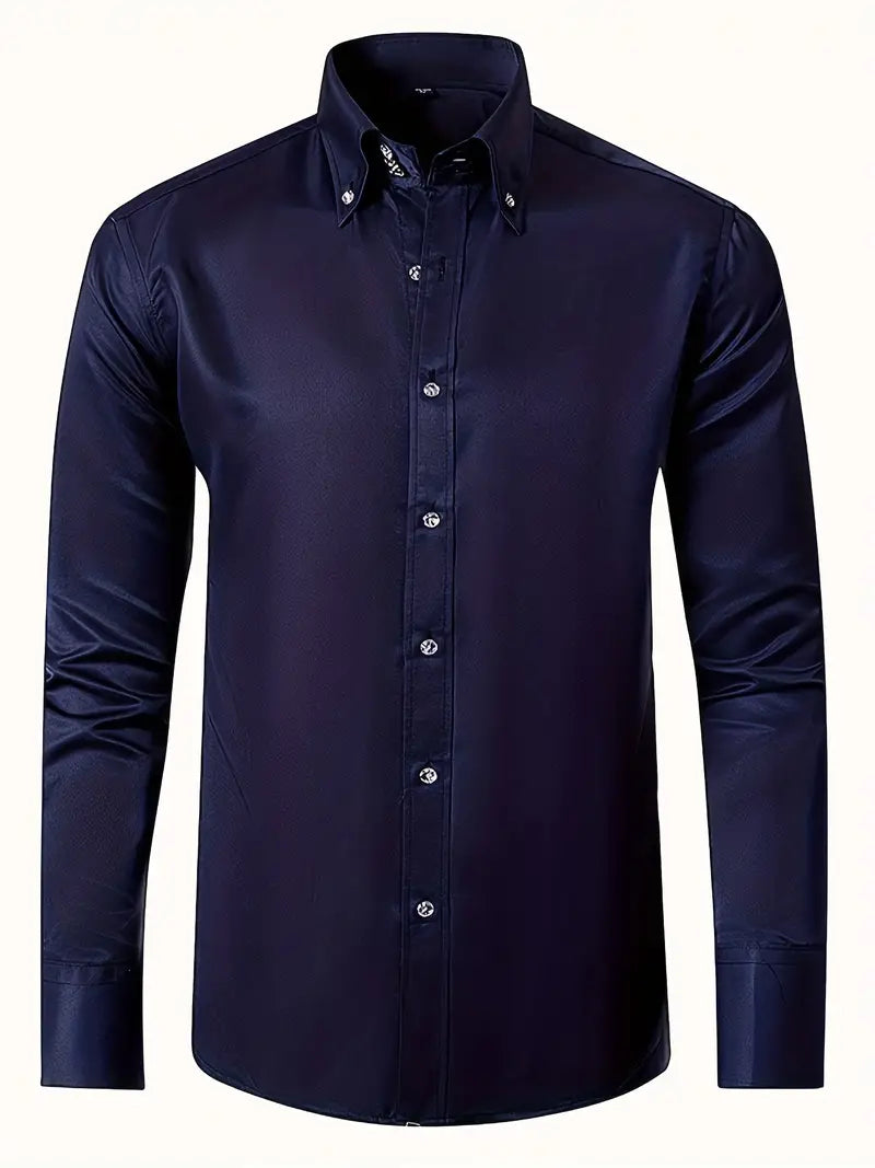 Giovanni - Men's Tailored Button-Up Dress Shirt-Men Shirts Dress_shirts-Lyrasue-Navy Blue-XS-Lyrasue
