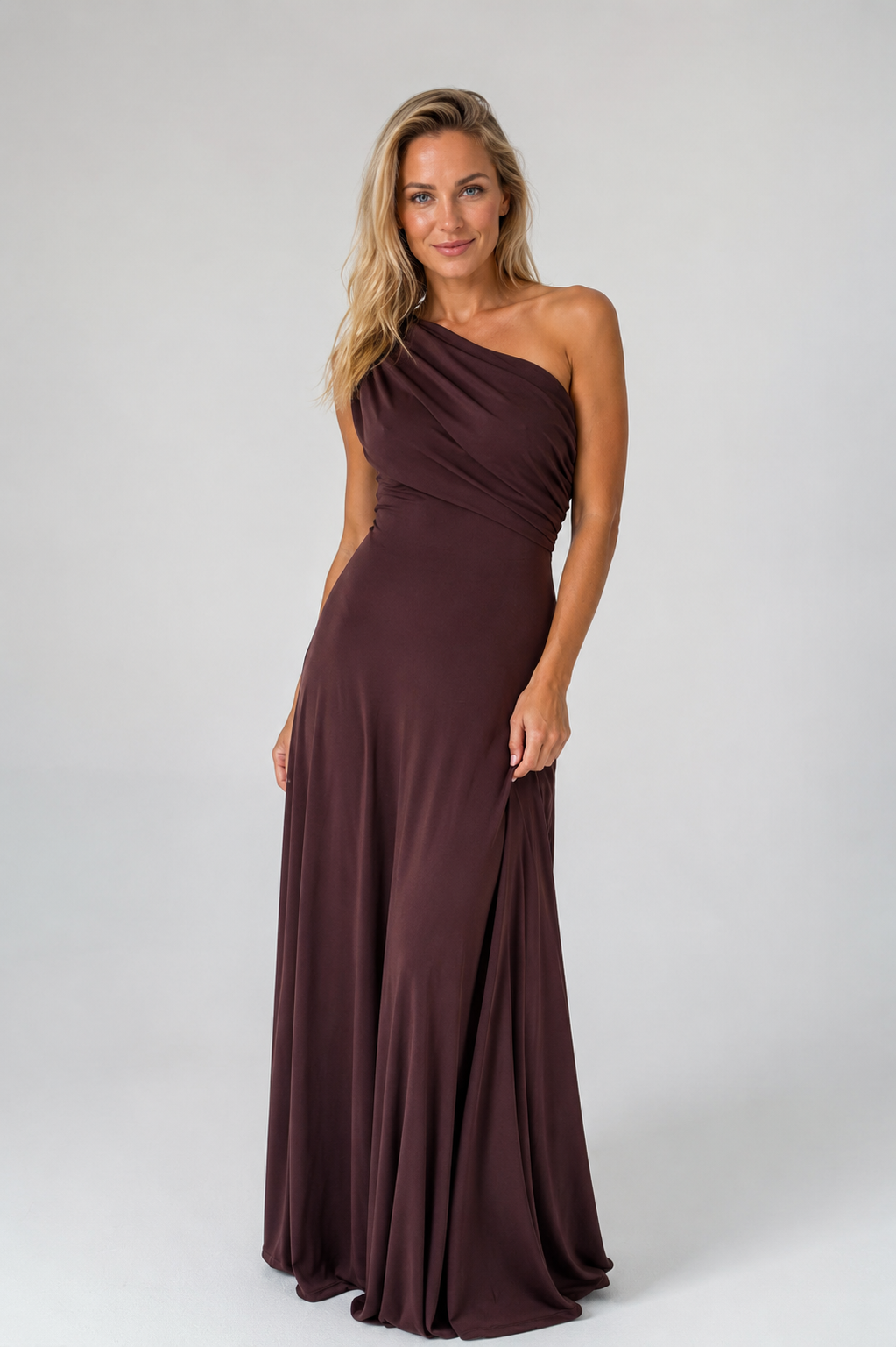 Harlow - Women's One Shoulder Maxi Evening Dress-Lyrasue-Brown-XS-Lyrasue