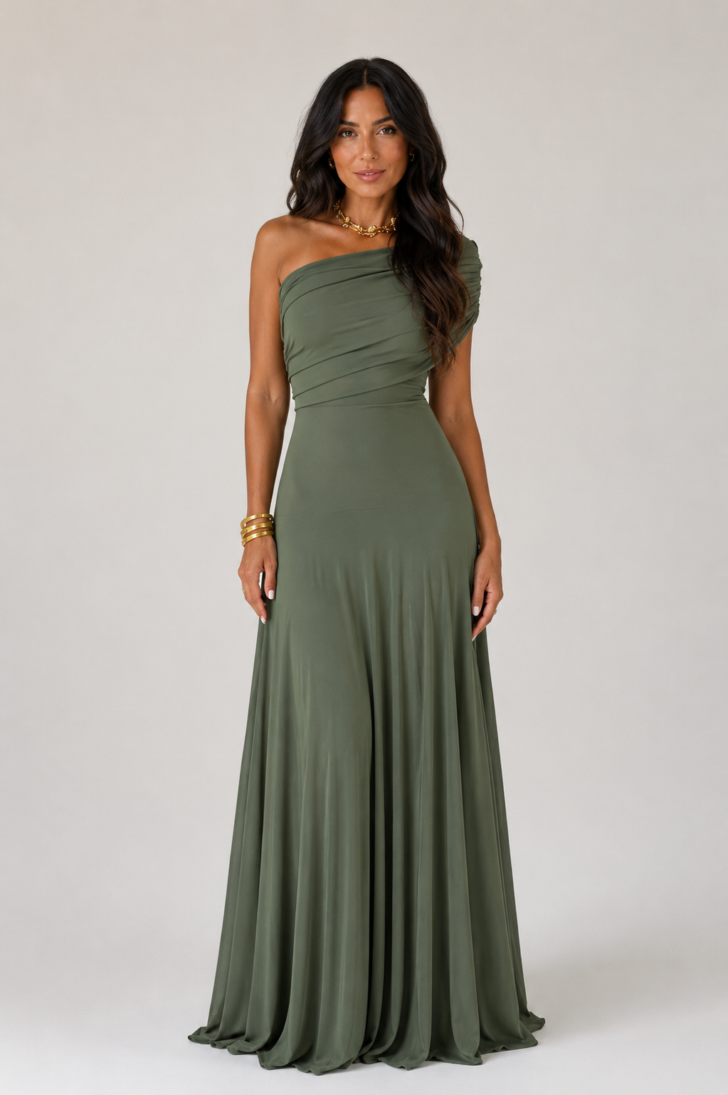 Harlow - Women's One Shoulder Maxi Evening Dress-Lyrasue-Green-XS-Lyrasue