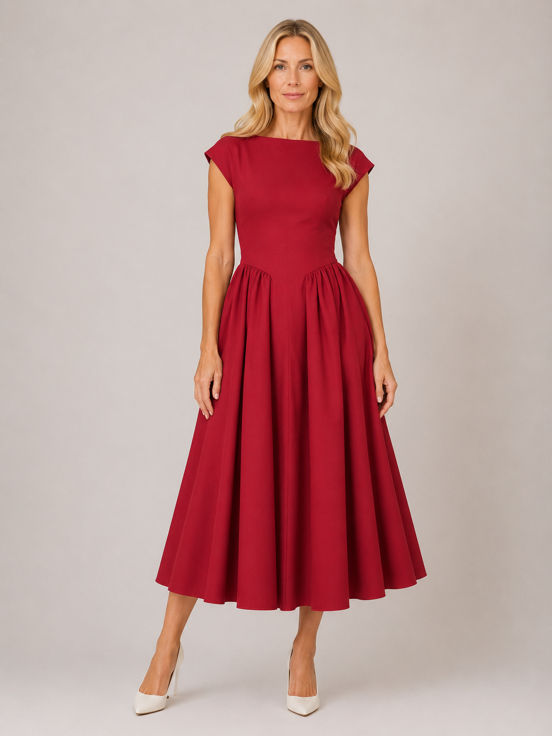 Heidi - Women’s Elegant Wedding Guest A-Line Midi Dress-Lyrasue-Red-XS-Lyrasue