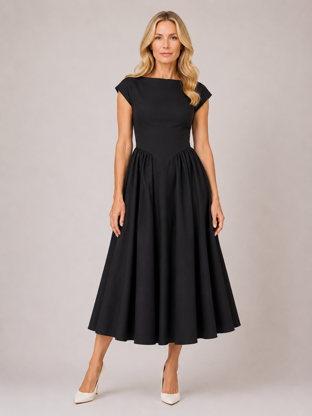 Heidi - Women’s Elegant Wedding Guest A-Line Midi Dress-Lyrasue-Black-XS-Lyrasue