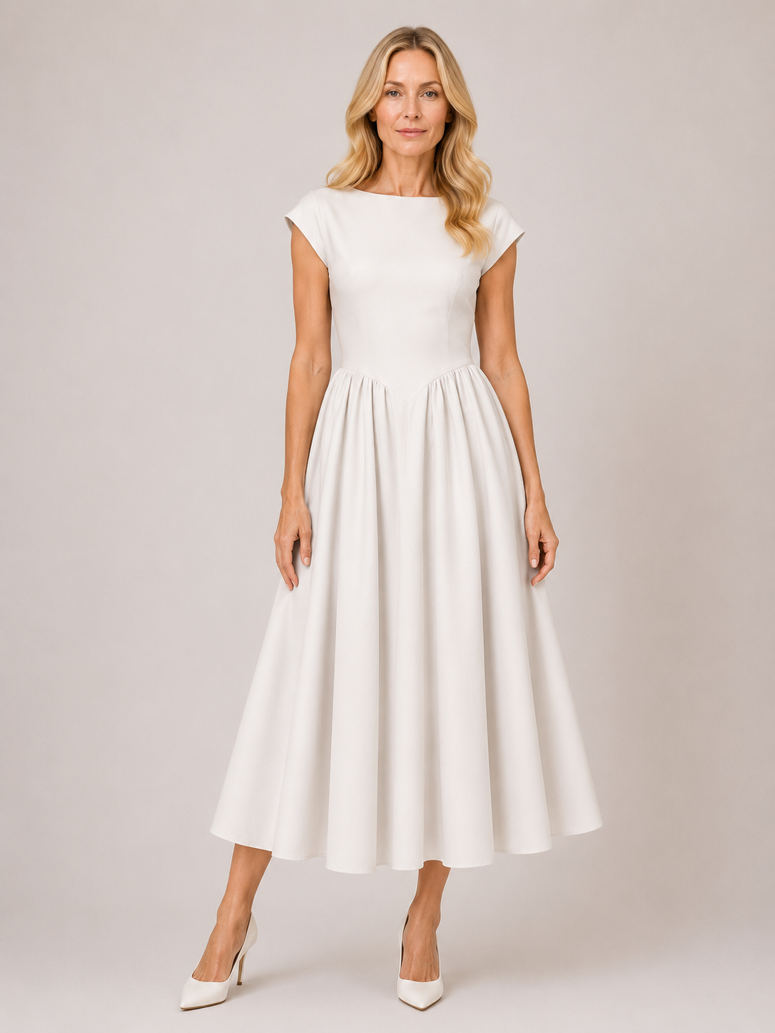 Heidi - Women’s Elegant Wedding Guest A-Line Midi Dress-Lyrasue-White-XS-Lyrasue