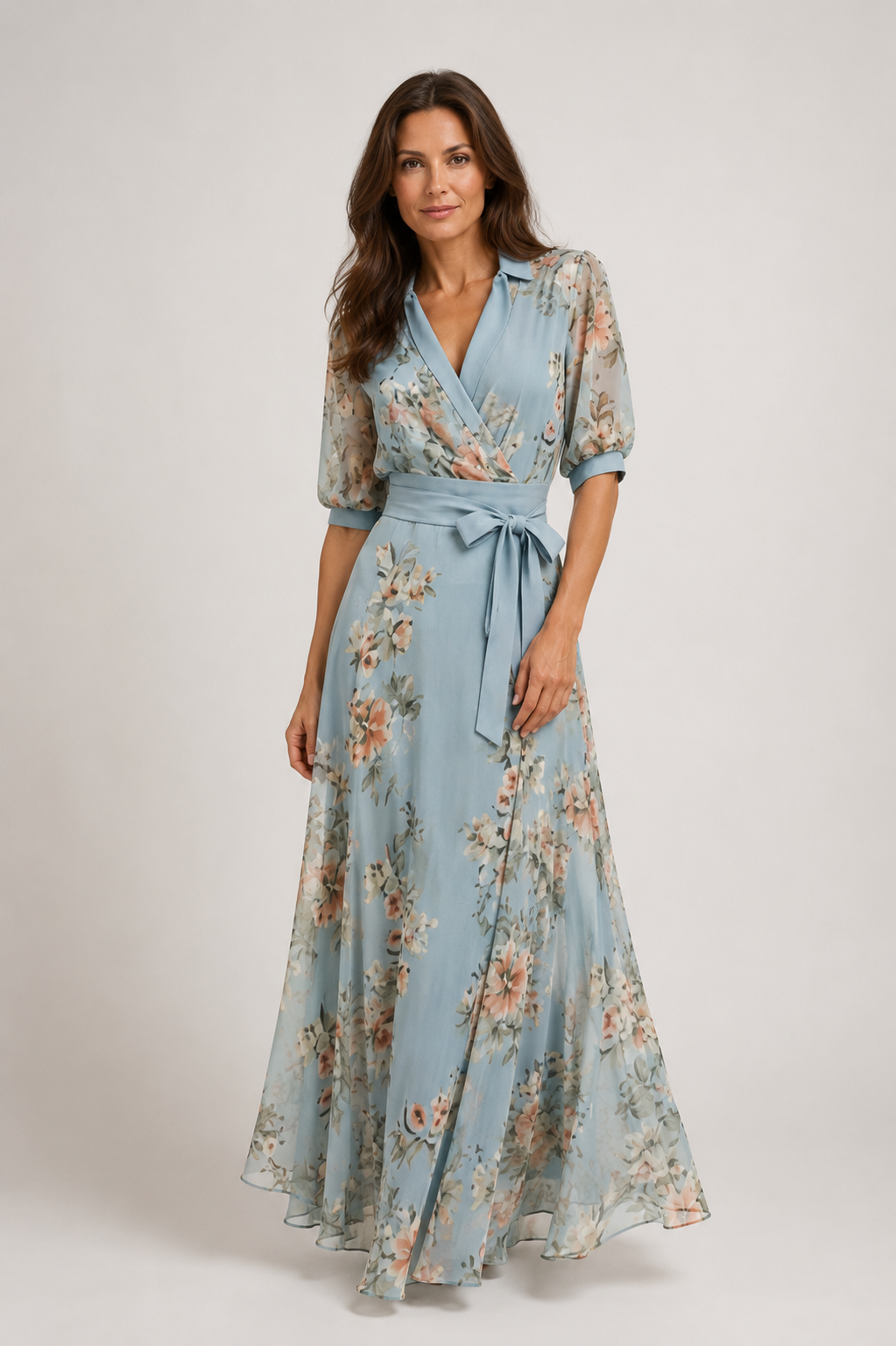 Indigo - Women’s Floral Wrap Maxi Dress with Tie Waist-Women’s Midi Dress Summer Push-Lyrasue-Blue-S-Lyrasue