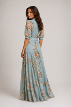 Indigo - Women’s Floral Wrap Maxi Dress with Tie Waist-Women’s Midi Dress Summer Push-Lyrasue-Blue-S-Lyrasue