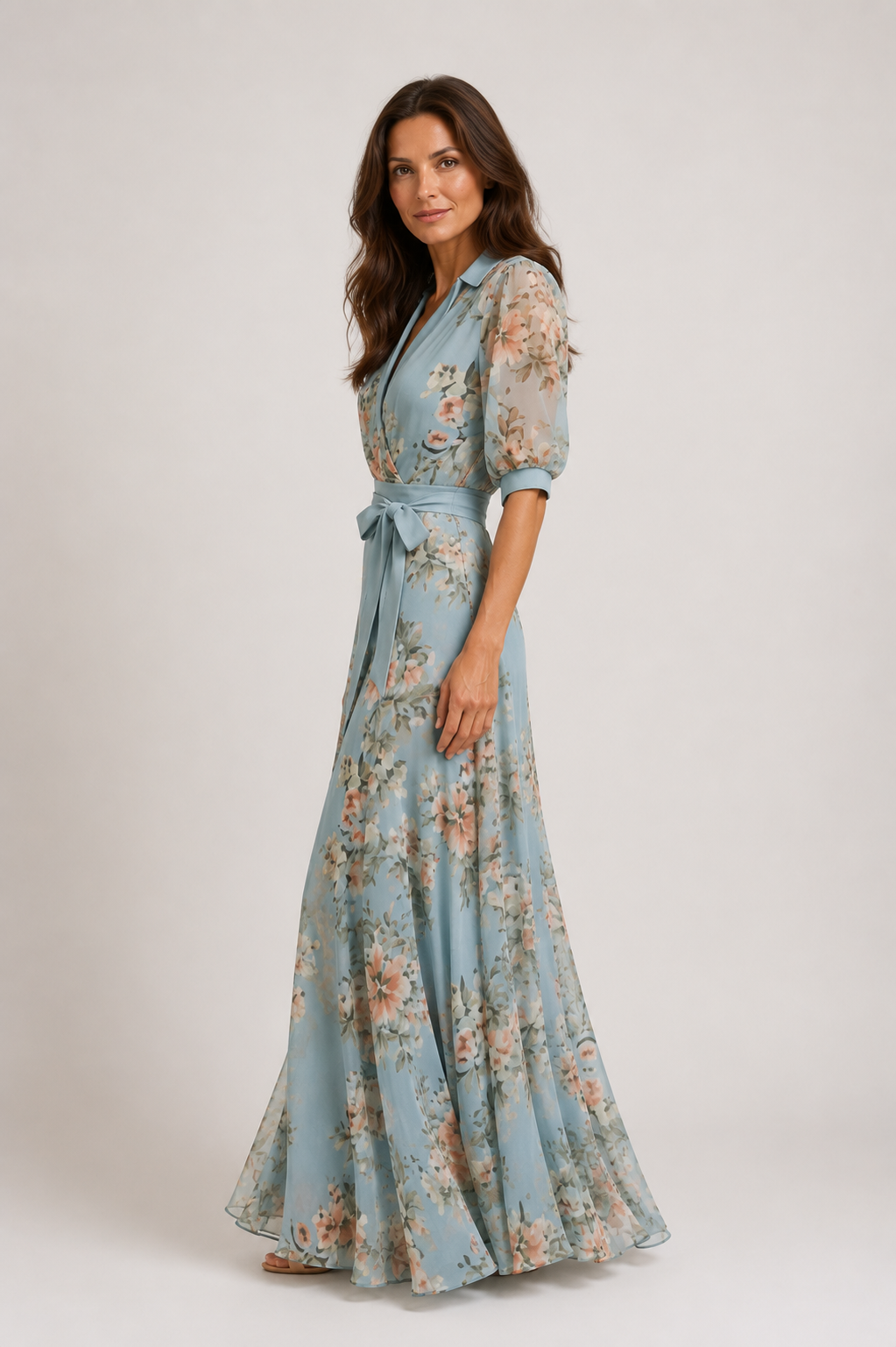 Indigo - Women’s Floral Wrap Maxi Dress with Tie Waist-Women’s Midi Dress Summer Push-Lyrasue-Blue-S-Lyrasue