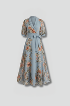 Indigo - Women’s Floral Wrap Maxi Dress with Tie Waist-Women’s Midi Dress Summer Push-Lyrasue-Blue-S-Lyrasue