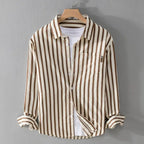 Jan - Men’s Classic Striped Button-Up Shirt with Chest Pocket-Men Shirts Casual_shirts-Lyrasue-Brown-M-Lyrasue