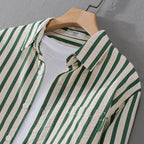 Jan - Men’s Classic Striped Button-Up Shirt with Chest Pocket-Men Shirts Casual_shirts-Lyrasue-Brown-M-Lyrasue