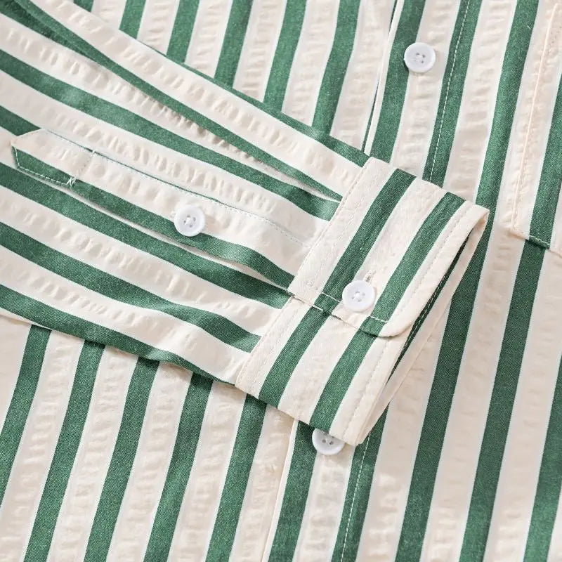 Jan - Men’s Classic Striped Button-Up Shirt with Chest Pocket-Men Shirts Casual_shirts-Lyrasue-Brown-M-Lyrasue