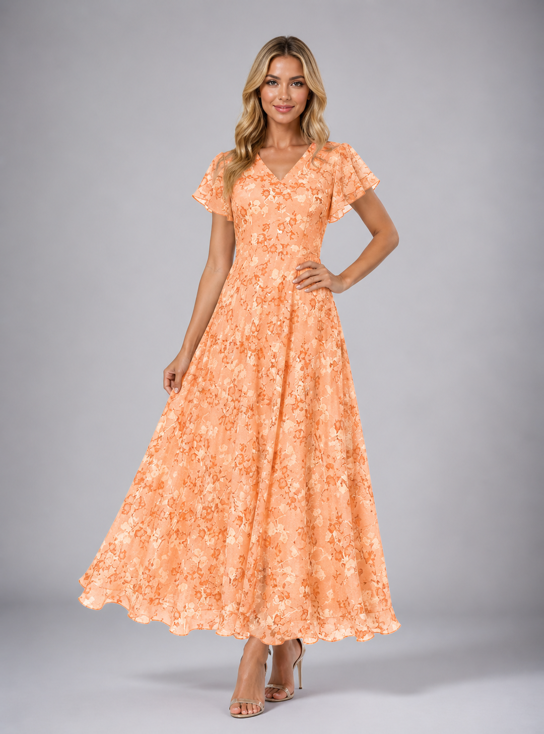 Jessy - Women's Floral Wedding Guest Summer Maxi Dress-Maxi Dress Women-Lyrasue-Orange-S-Lyrasue