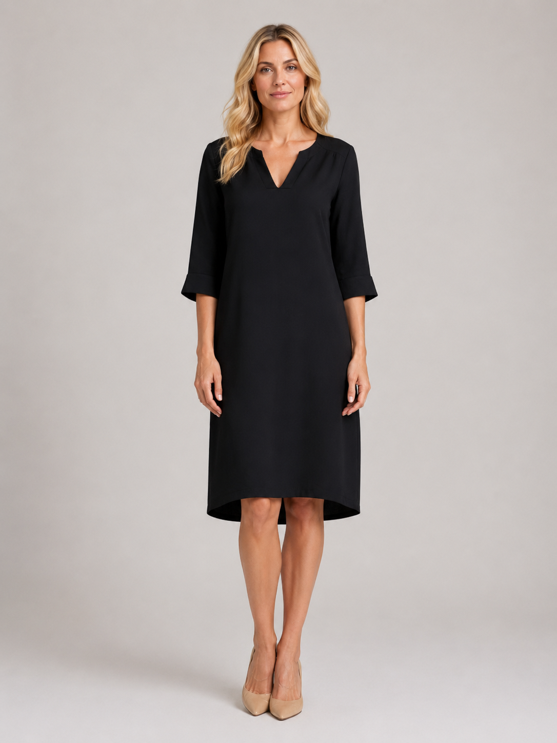 Jocelynn - Women’s Elegant Shift Dress with Split Neckline-Women Dress-Lyrasue-Black-S-Lyrasue