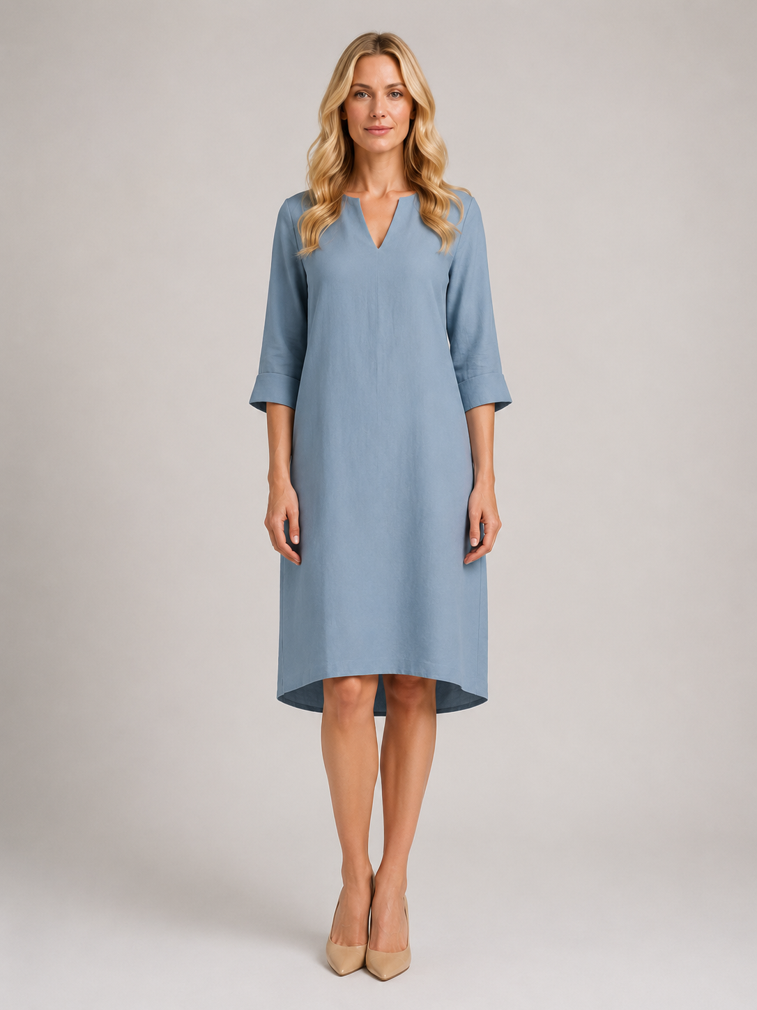 Jocelynn - Women’s Elegant Shift Dress with Split Neckline-Women Dress-Lyrasue-Grey-S-Lyrasue