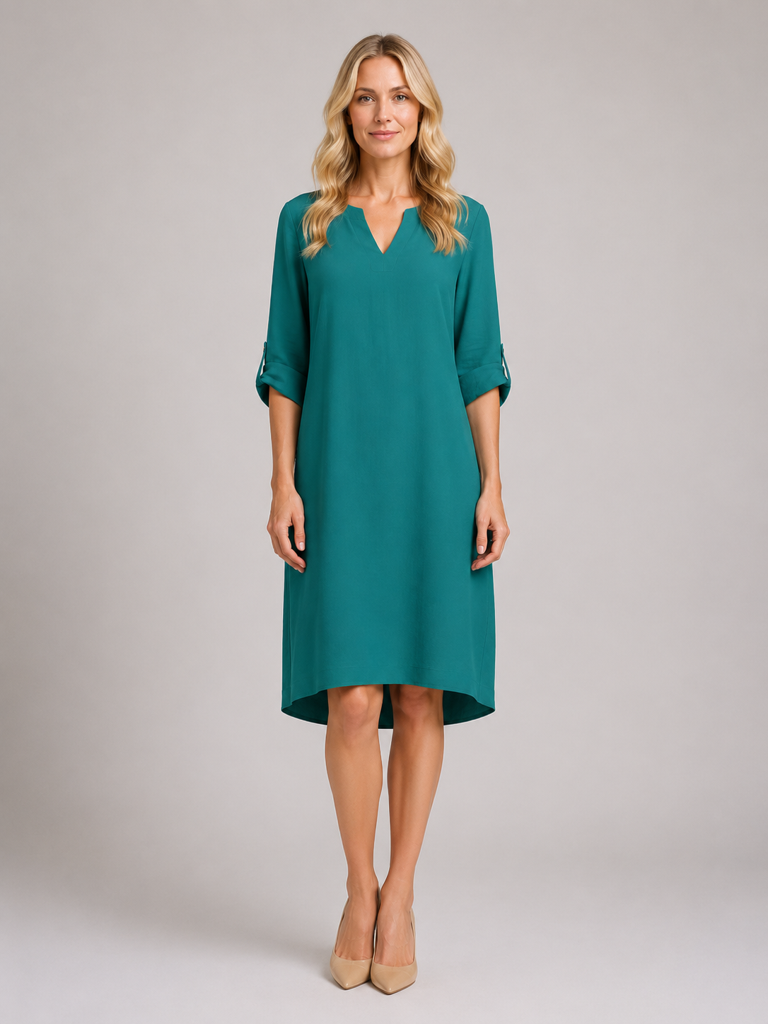 Jocelynn - Women’s Elegant Shift Dress with Split Neckline-Women Dress-Lyrasue-Green-S-Lyrasue