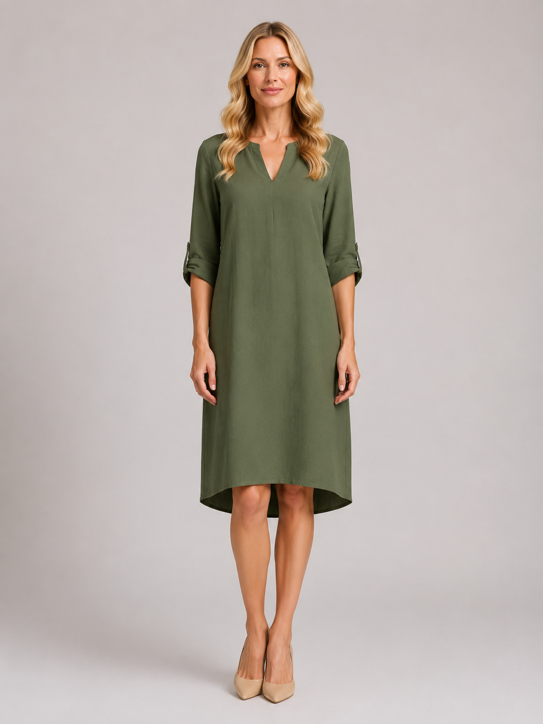 Jocelynn - Women’s Elegant Shift Dress with Split Neckline-Women Dress-Lyrasue-Dark Green-S-Lyrasue