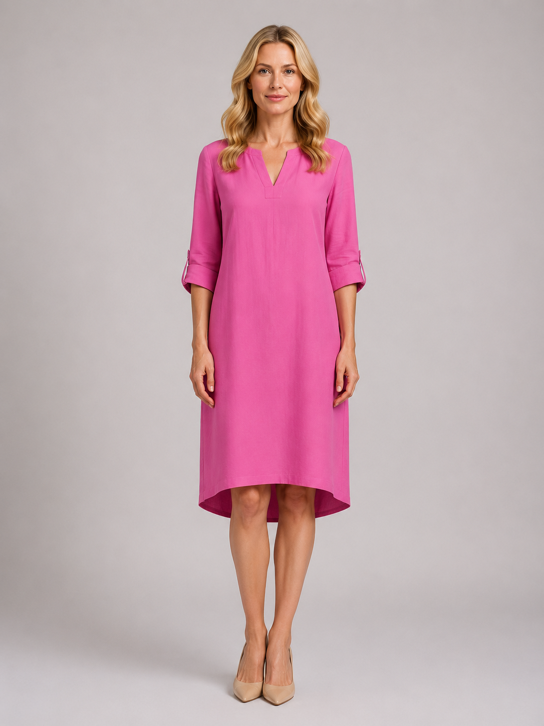 Jocelynn - Women’s Elegant Shift Dress with Split Neckline-Women Dress-Lyrasue-Pink-S-Lyrasue