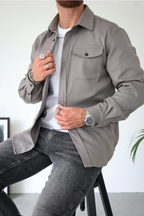 Joey - Men's Casual Long Sleeve Overshirt with Chest Pocket-Men Shirts Casual_shirts-Lyrasue-Grey-S-Lyrasue
