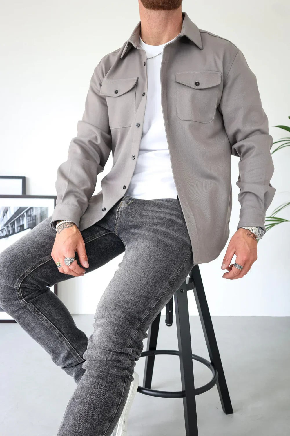 Joey - Men's Casual Long Sleeve Overshirt with Chest Pocket-Men Shirts Casual_shirts-Lyrasue-Grey-S-Lyrasue
