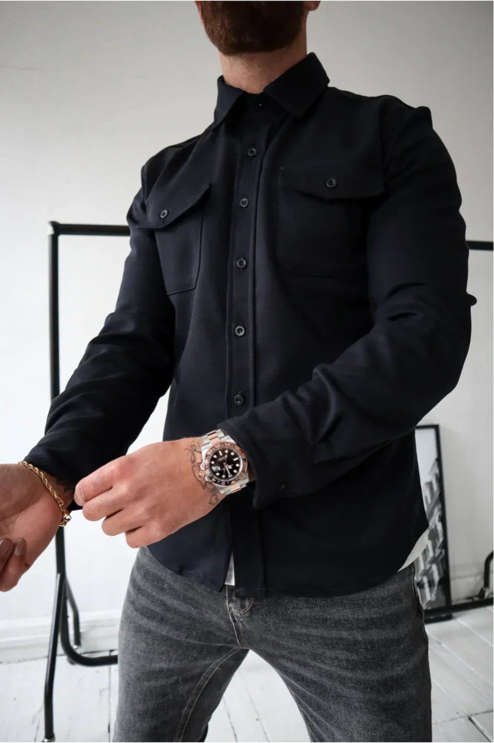 Joey - Men's Casual Long Sleeve Overshirt with Chest Pocket-Men Shirts Casual_shirts-Lyrasue-Grey-S-Lyrasue
