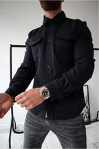 Joey - Men's Casual Long Sleeve Overshirt with Chest Pocket-Men Shirts Casual_shirts-Lyrasue-Grey-S-Lyrasue