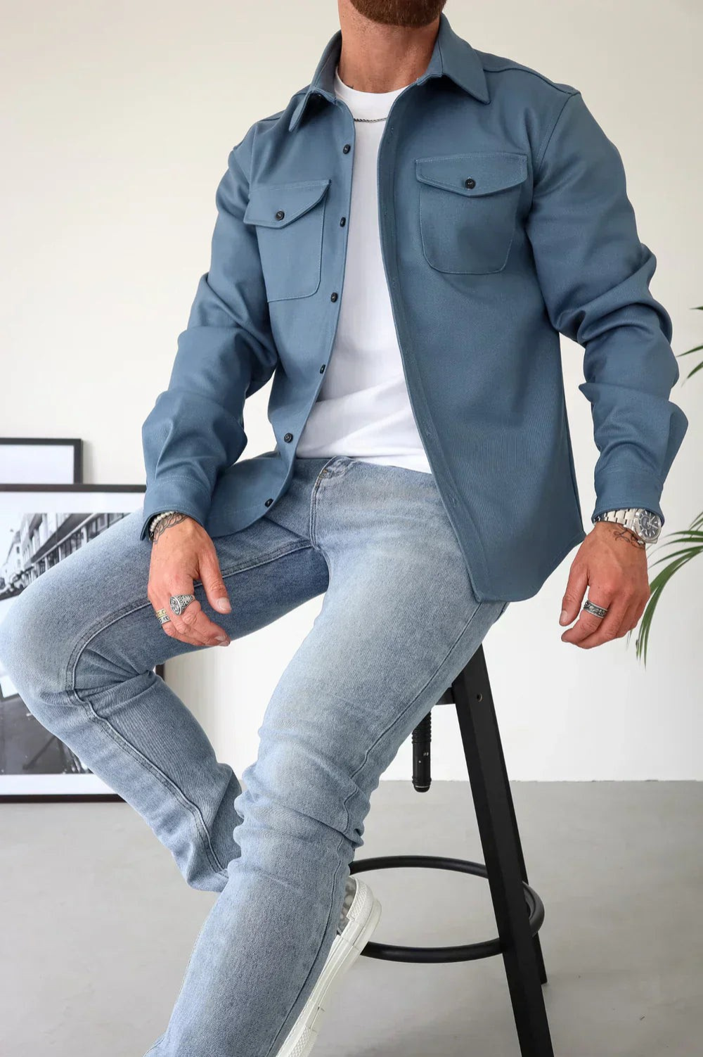 Joey - Men's Casual Long Sleeve Overshirt with Chest Pocket-Men Shirts Casual_shirts-Lyrasue-Grey-S-Lyrasue