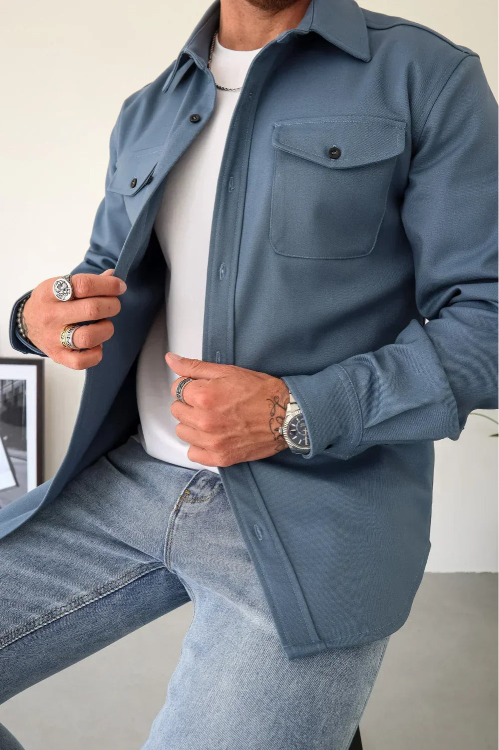 Joey - Men's Casual Long Sleeve Overshirt with Chest Pocket-Men Shirts Casual_shirts-Lyrasue-Blue-S-Lyrasue