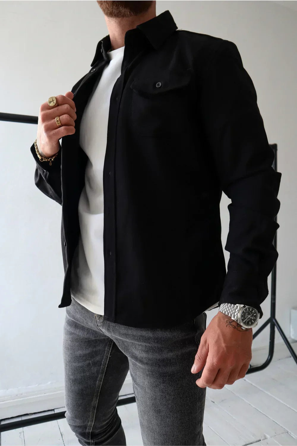 Joey - Men's Casual Long Sleeve Overshirt with Chest Pocket-Men Shirts Casual_shirts-Lyrasue-Grey-S-Lyrasue