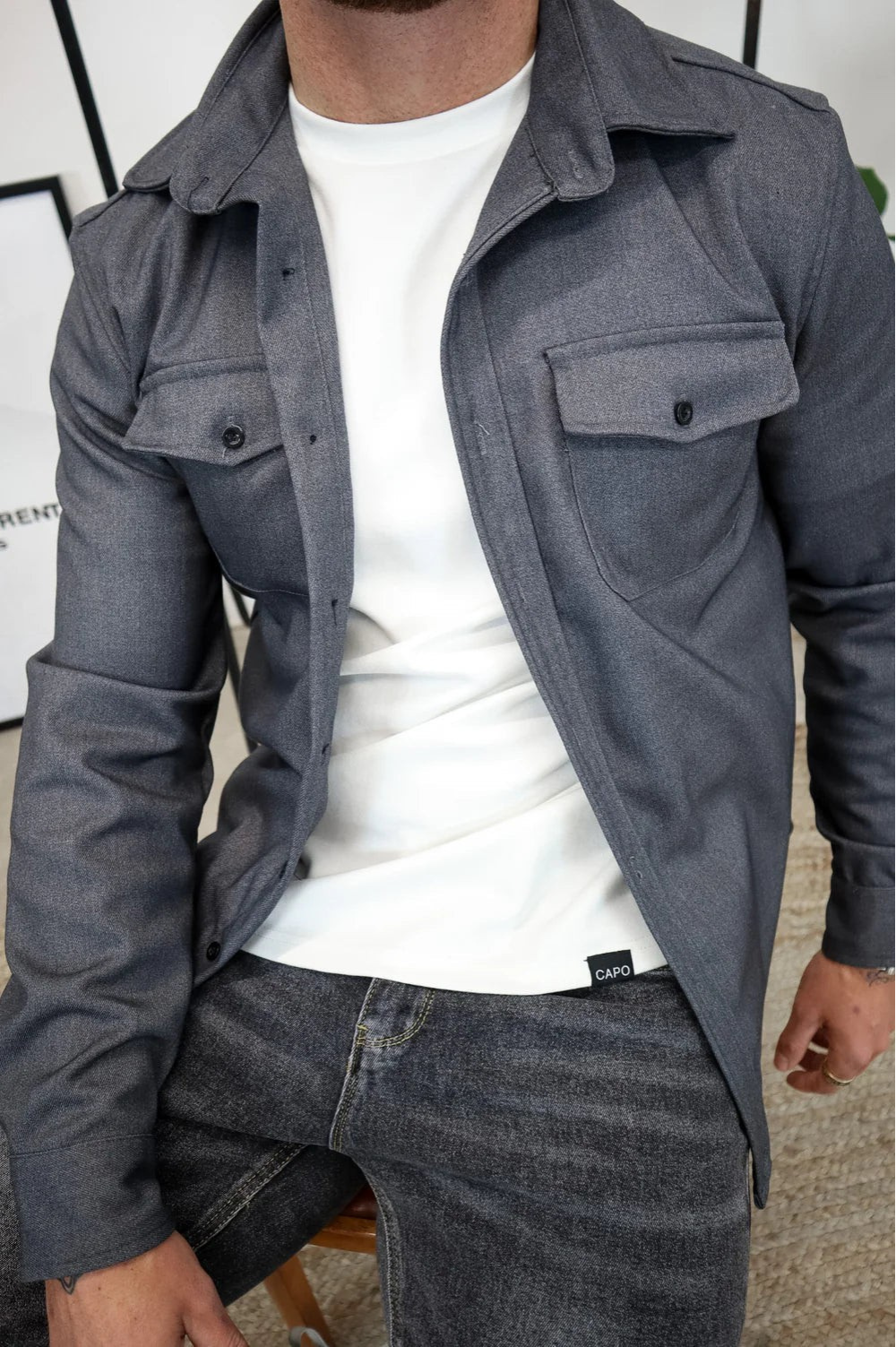 Joey - Men's Casual Long Sleeve Overshirt with Chest Pocket-Men Shirts Casual_shirts-Lyrasue-Dark Grey-S-Lyrasue