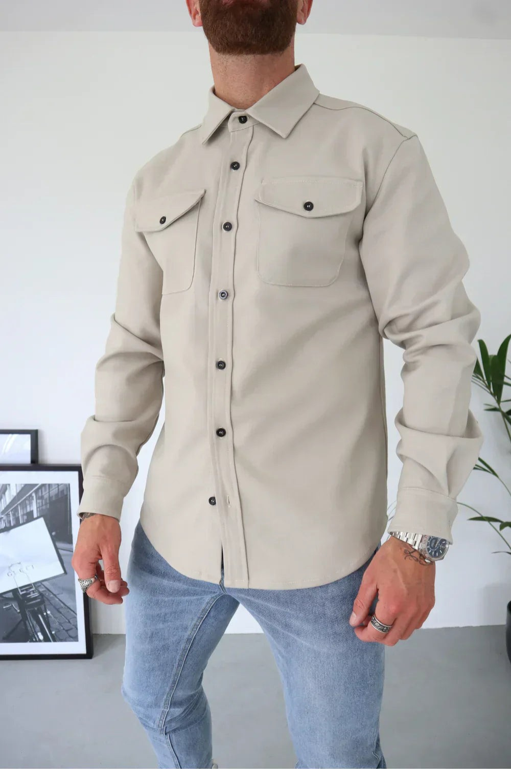 Joey - Men's Casual Long Sleeve Overshirt with Chest Pocket-Men Shirts Casual_shirts-Lyrasue-Grey-S-Lyrasue