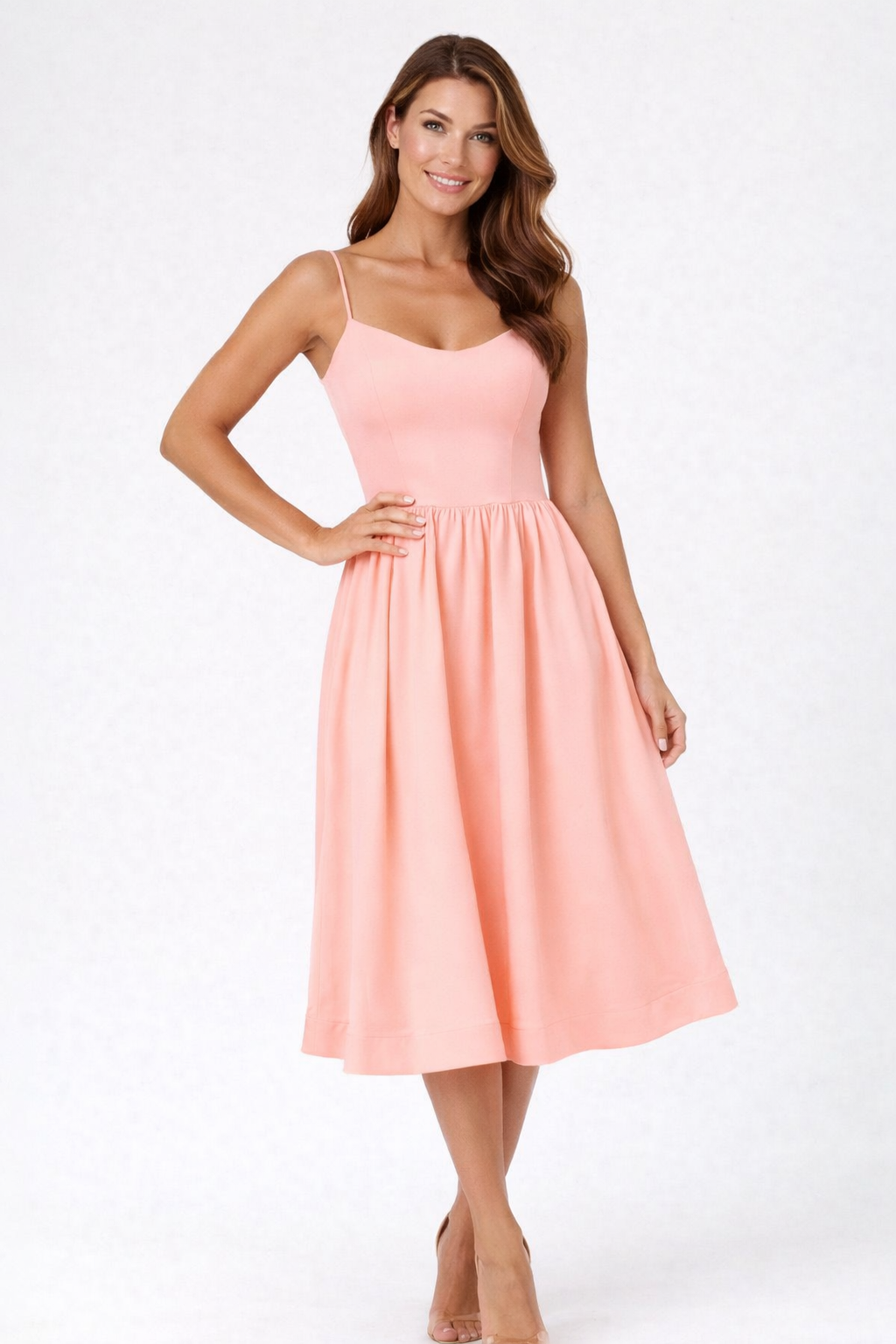 Kate – Women's Flowing Sleeveless Midi Summer Occasion Dress-Women's Dresses-Lyrasue-Pink-S-Lyrasue