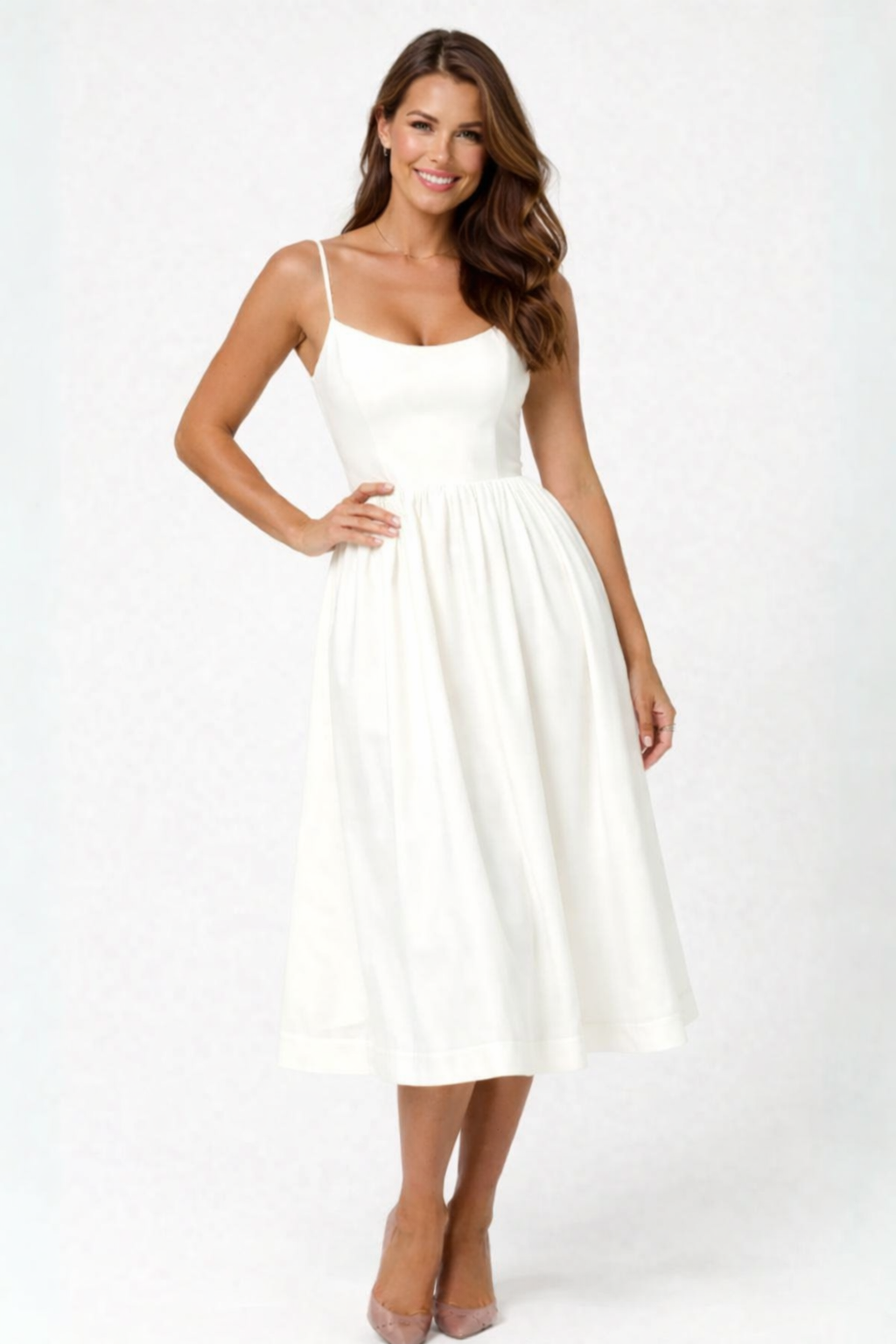 Kate – Women's Flowing Sleeveless Midi Summer Occasion Dress-Women's Dresses-Lyrasue-White-S-Lyrasue