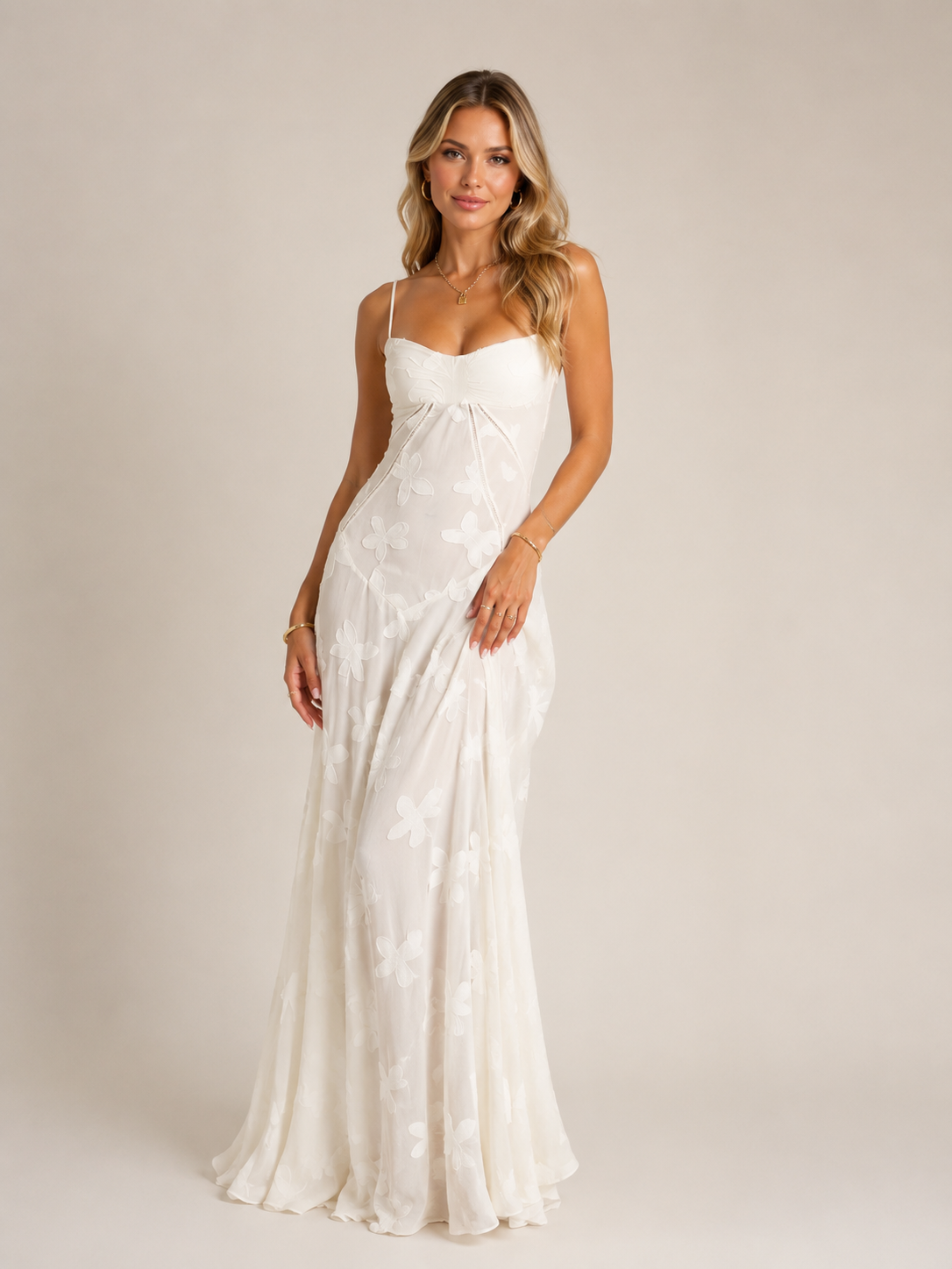 Kaylee - Women's Embroidered Cami Wedding Guest Maxi Dress-Lyrasue-White-XS-Lyrasue