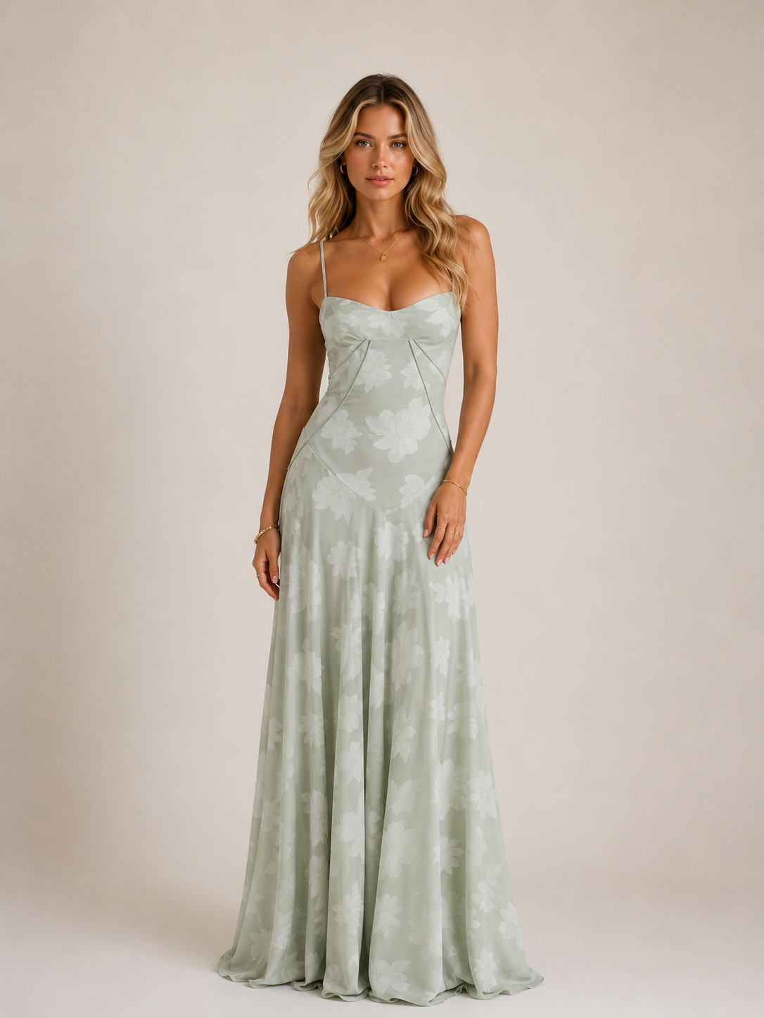 Kaylee - Women's Embroidered Cami Wedding Guest Maxi Dress-Lyrasue-Green-XS-Lyrasue