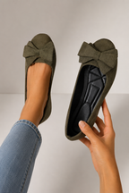 Kelsey - Women’s Comfortable Ballet Flats with Bow Detail-Ballerinas-Lyrasue-Dark Green-35-Lyrasue
