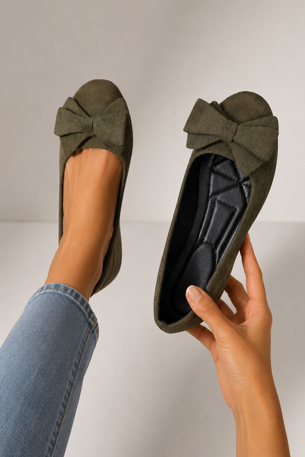 Kelsey - Women’s Comfortable Ballet Flats with Bow Detail-Ballerinas-Lyrasue-Dark Green-35-Lyrasue