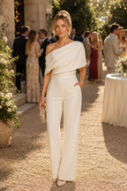 Kennendy - Women’s One Shoulder Wide Leg Jumpsuit-Lyrasue-White-S-Lyrasue
