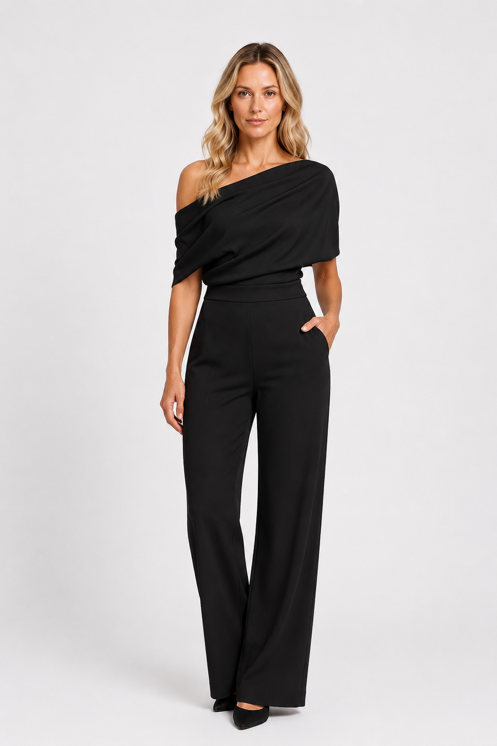 Kennendy - Women’s One Shoulder Wide Leg Jumpsuit-Lyrasue-Black-S-Lyrasue