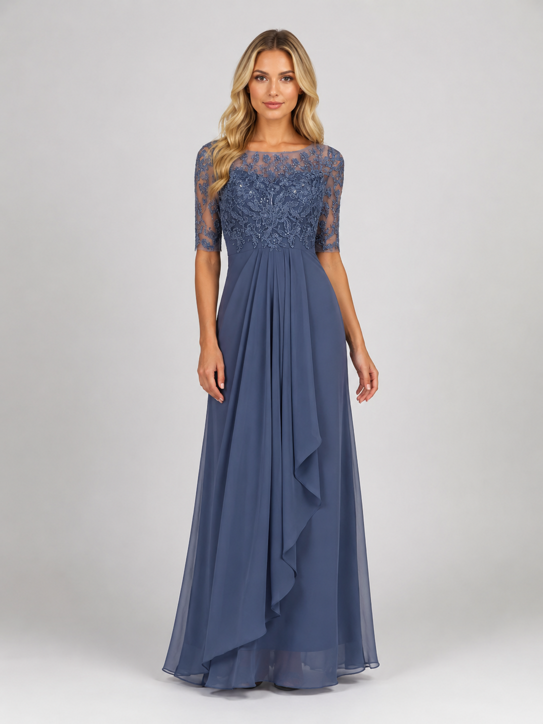 Kimberly - Women's Floral Summer Wedding Guest Midi Dress-Mode Dames Jurk-Lyrasue-Blue-XS-Lyrasue