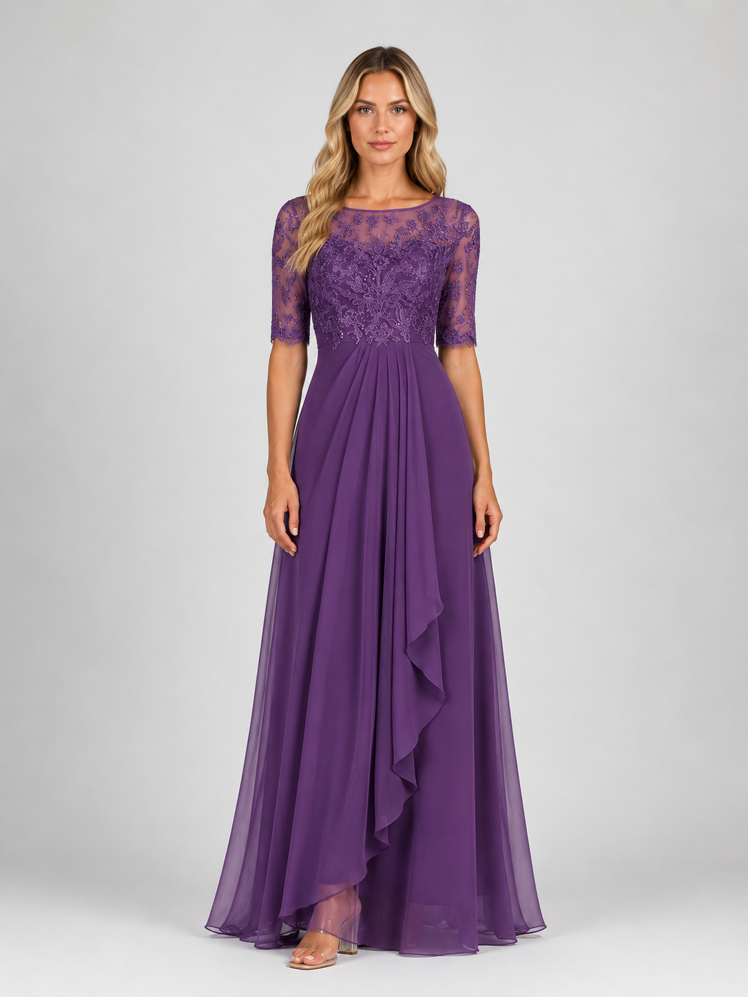 Kimberly - Women's Floral Summer Wedding Guest Midi Dress-Mode Dames Jurk-Lyrasue-Purple-XS-Lyrasue