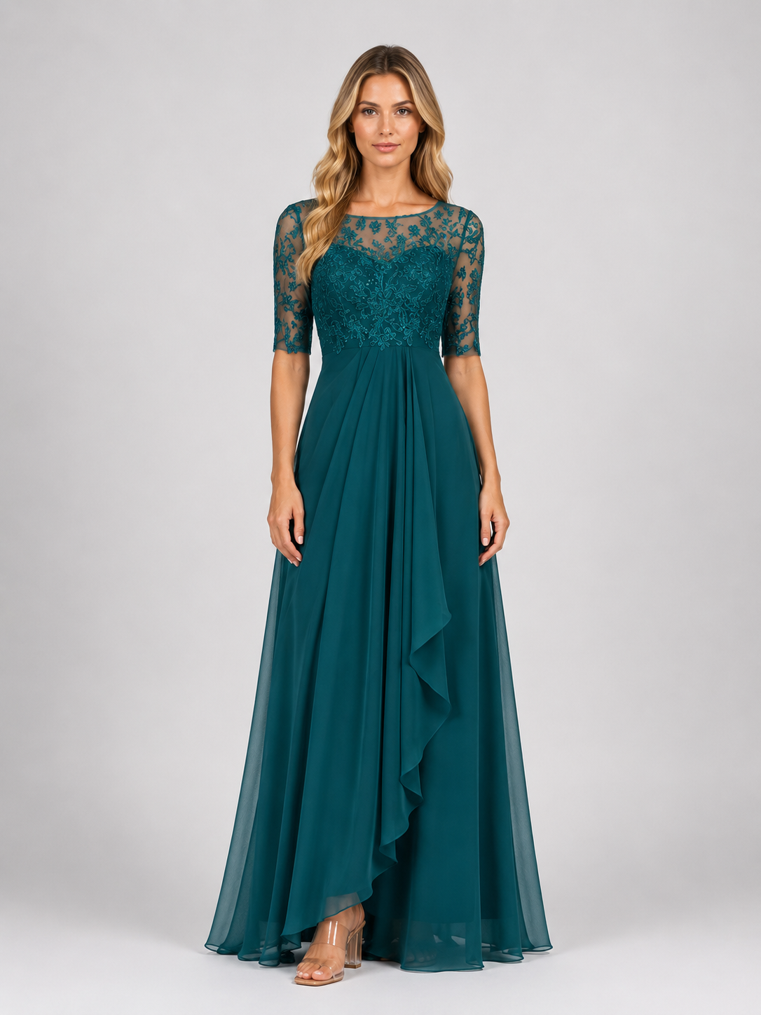 Kimberly - Women's Floral Summer Wedding Guest Midi Dress-Mode Dames Jurk-Lyrasue-Turquoise-XS-Lyrasue
