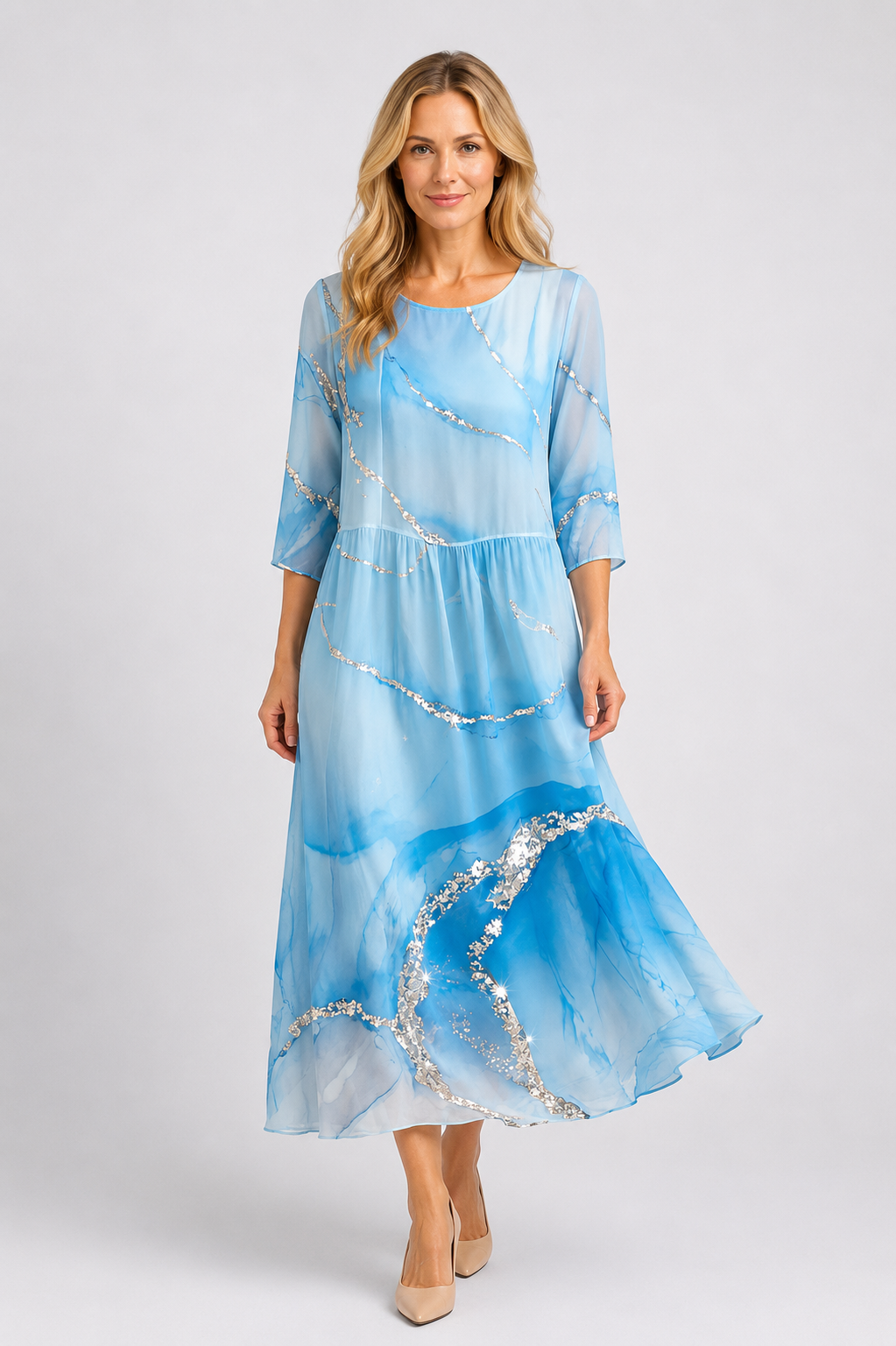Kinley - Women’s Floral Midi Dress Flowy Summer Style-Women Dress Midi Spring-Lyrasue-Skye Blue-S-Lyrasue