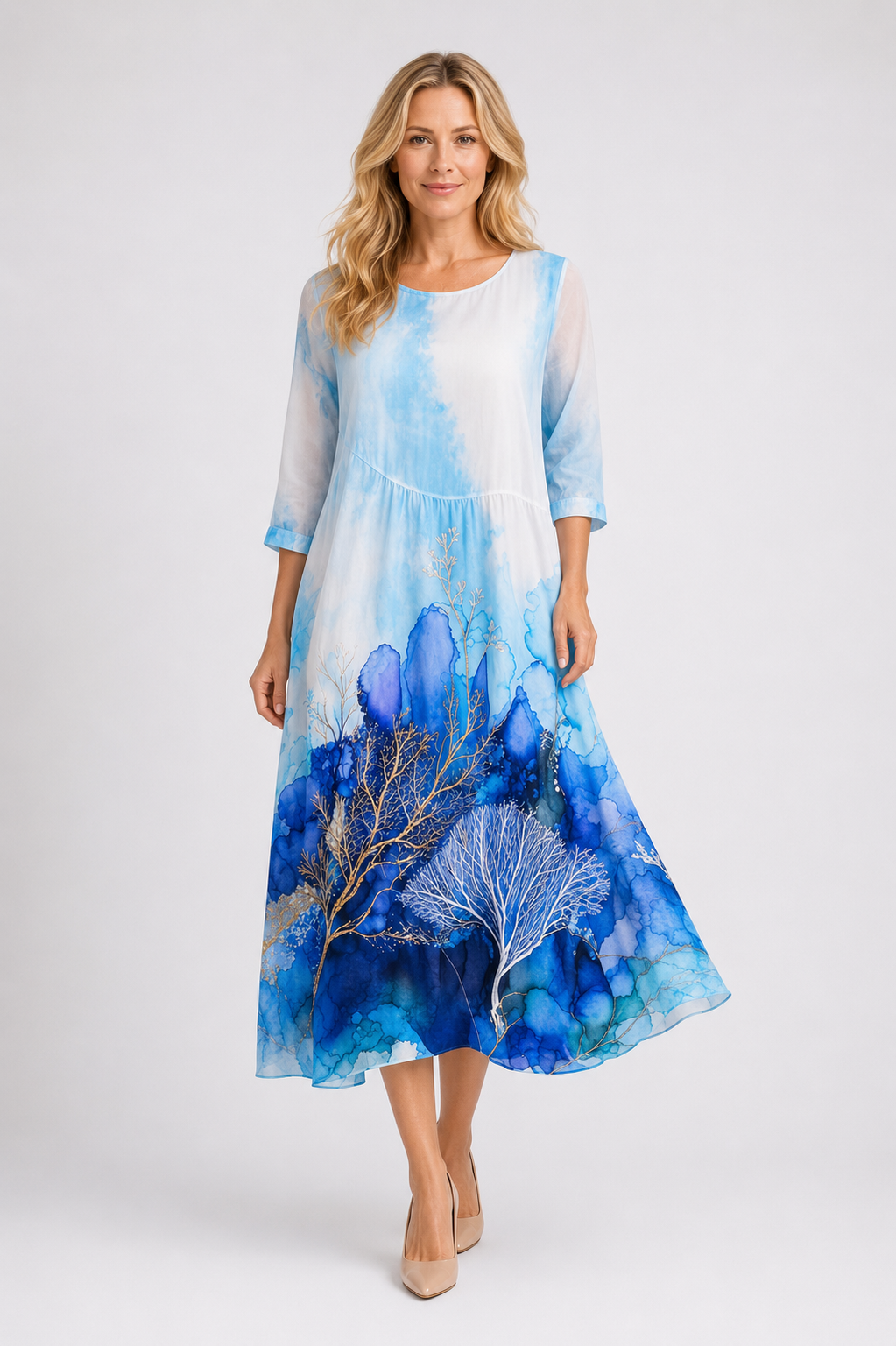 Kinley - Women’s Floral Midi Dress Flowy Summer Style-Women Dress Midi Spring-Lyrasue-Blue ocean-S-Lyrasue