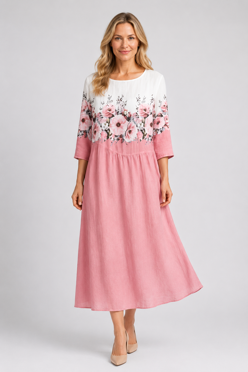 Kinley - Women’s Floral Midi Dress Flowy Summer Style-Women Dress Midi Spring-Lyrasue-Pink-S-Lyrasue
